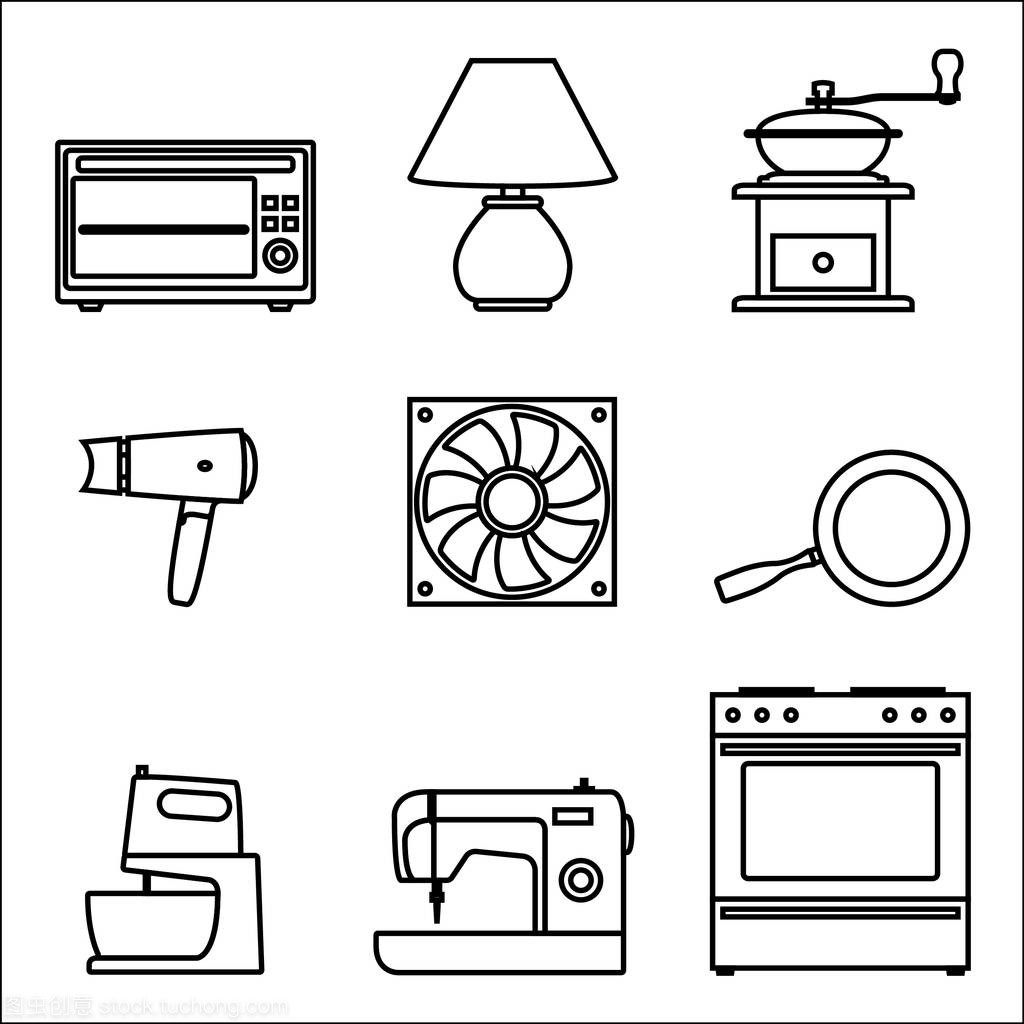 家電圖標設置。矢量細線